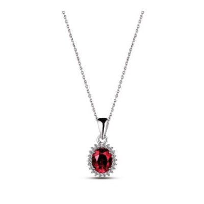 Argento 925 Collana con Pietra Rossa -AS1237