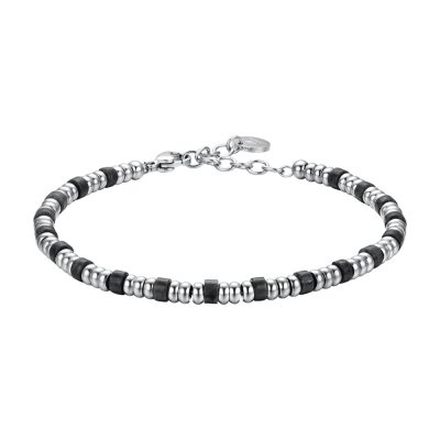 Luca Barra Bracciale con Elementi Silver e Pietre Nere -BA1643