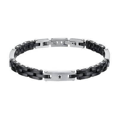 Luca Barra Bracciale Uomo in Ceramica Nera e Cristallo Nero -BA1646