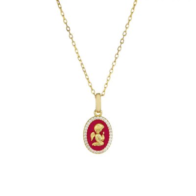 Amen Collana Dorata Angelo Custode con Smalto Bordeaux e Zirconi -CLANSMGBO