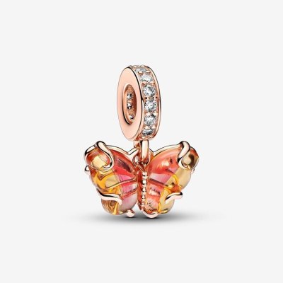 Charm Pendente Farfalla Vetro di Murano Arancione e Rosa -782698C01