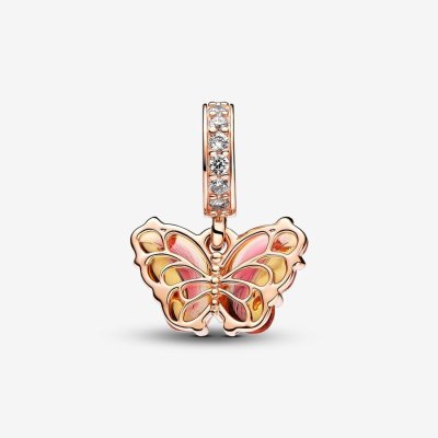 Charm Pendente Farfalla Vetro di Murano Arancione e Rosa -782698C01