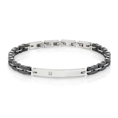 Amen Bracciale in Acciaio e Ceramica Nera Zircone -ACBR118