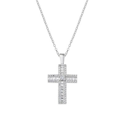 Amen Collana con Croce di Zirconi Bianchi Baguette -CLCRBABBBZ