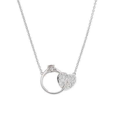 Amen Collana"Solitario e Cuore" in Argento con Zirconi -CLPSOHBBZ