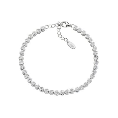 Amen Bracciale Tennis Diamonds con Cuori Bianchi -BT3CUBBZ16