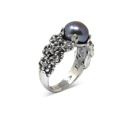 Anello Primule d'Argento Maestro Riverso -AnPrm07-Perla Nera