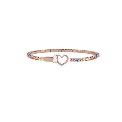 Nanan Bracciale Tennis in Argento con Cuore Centrale - Multicolor-NAN0401